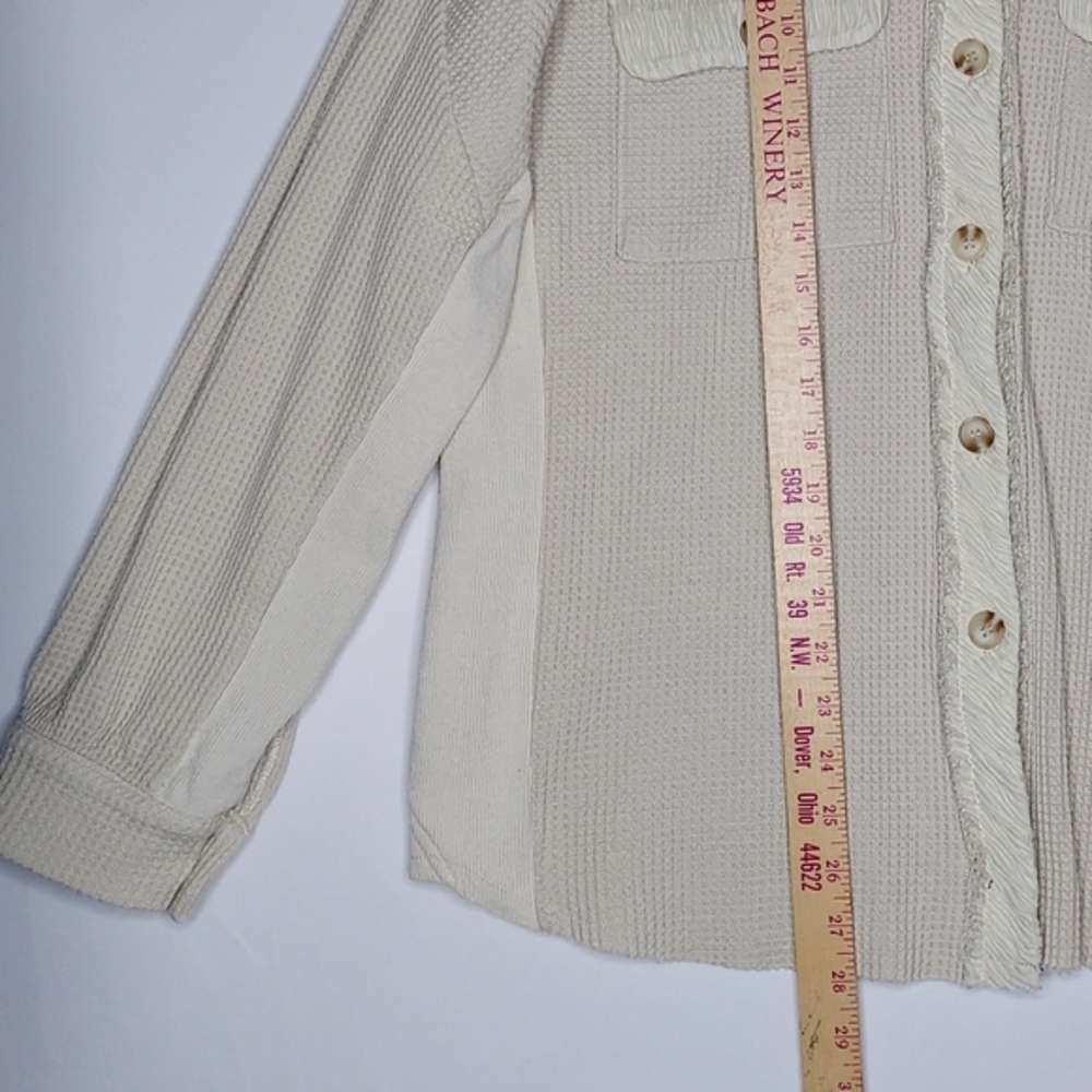 Retro Women Waffle Thermal Button Shirt Large Grunge - Picture 5 of 7